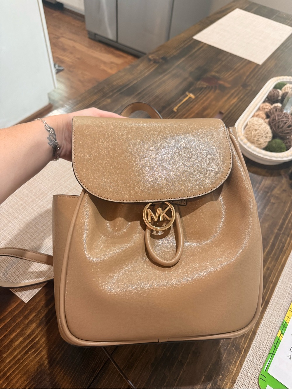 Michael Kors Camel Tan Leather MK Ring Backpack